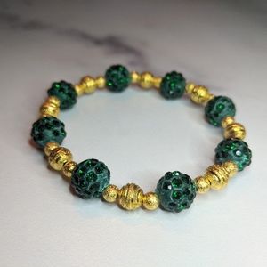 Handcrafted emerald gold sparkle bracelet